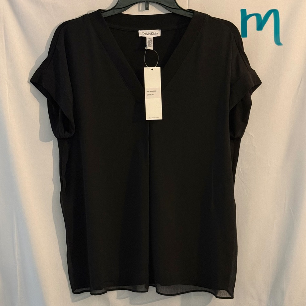 Calvin Klein Women's Classic Black V-Neck Blouse